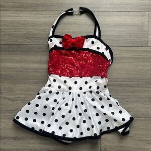 Polka Dot Halter Dress costume with Red Sequin Bow
